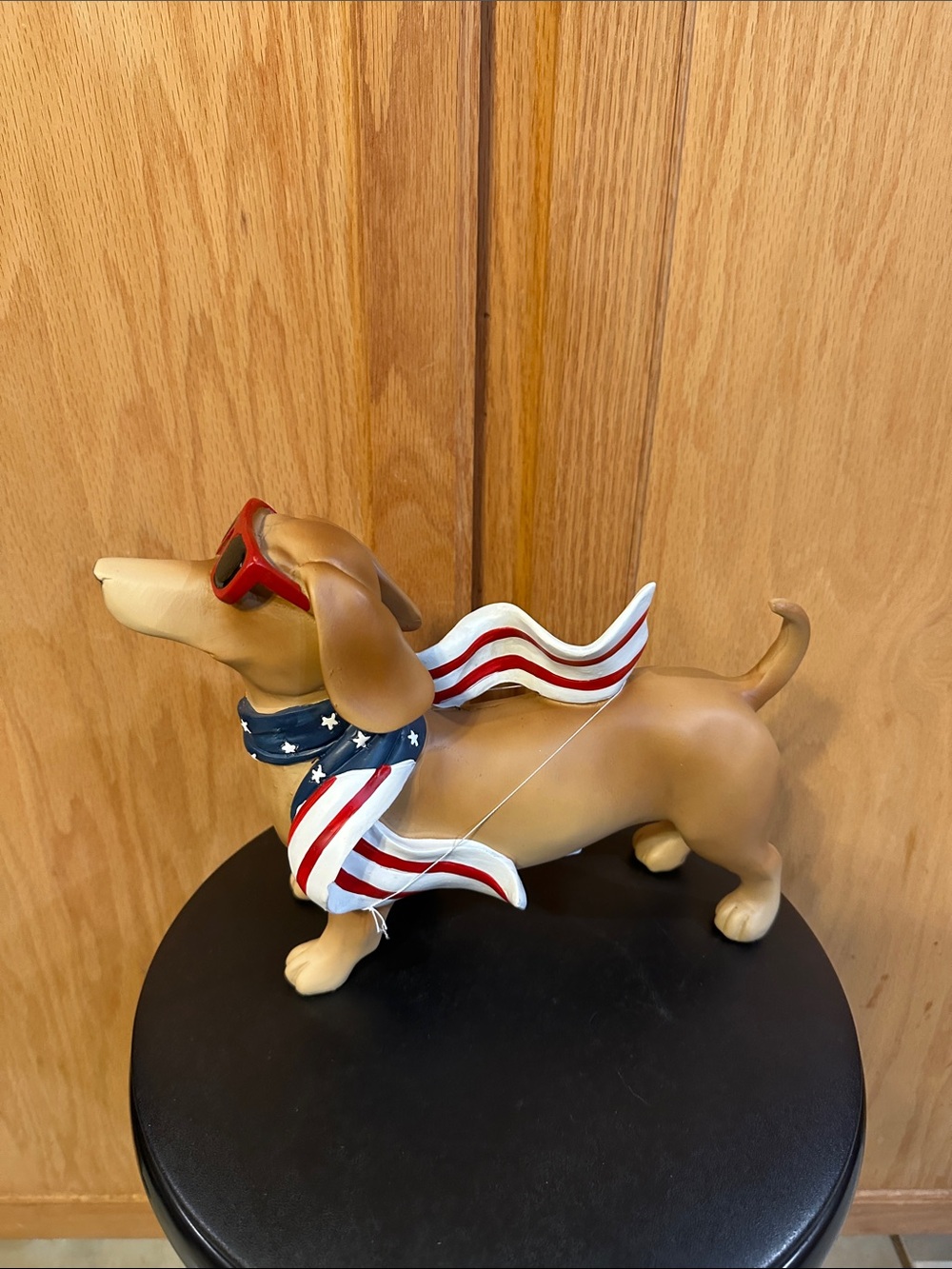 Patriotic Dachshund Figurine - Brown with Red, White & Blue Scarf